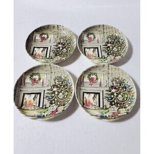 Set Of 4 Johnson Brothers Friendly Village "Merry Christmas" Plates Coasters 4"